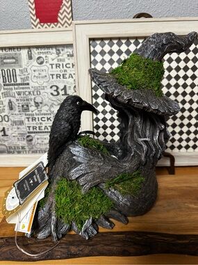 well dressed home Light Up Mossy Tree Witch W/ Crow Raven Viral Halloween Decor